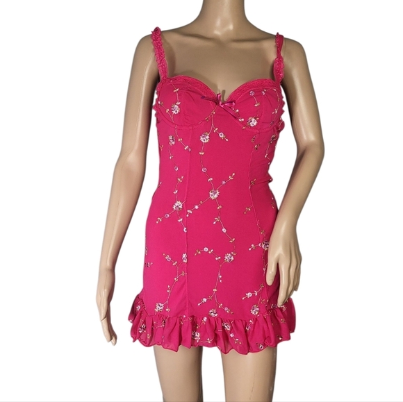 Sugar Thrillz Other - Sugar Thrillz Pink Floral Embroidered Babydoll Dress Size XS